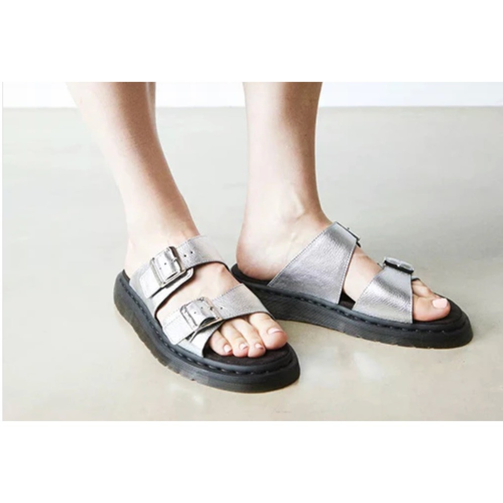 Dr. Martens Silver Josef Bronx Suede Slide Sandals 11 Chunky Y2K 90s Grunge